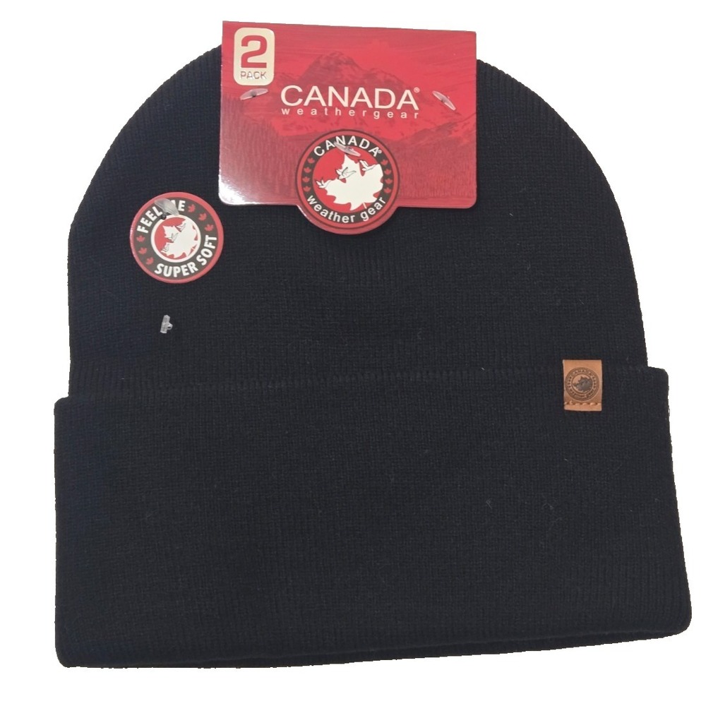 Canada Weather Gear 2 Pack Super Soft Hats OS Black/Beige NWT